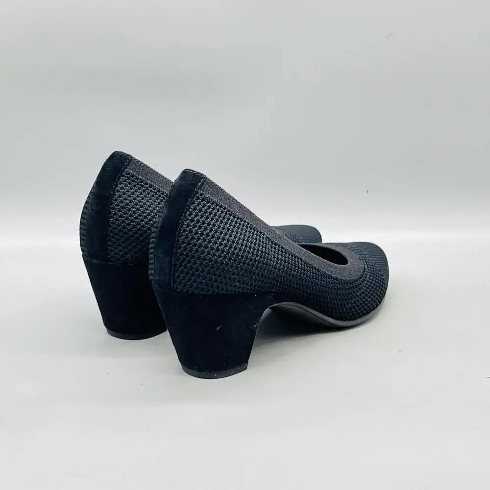 Eileen Fisher Shoes Womens 7.5 Black Stretch Knit Block Heel Pumps Slip On